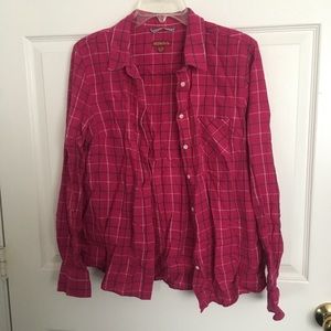 Plaid pink long sleeve button down shirt